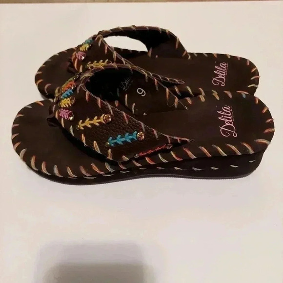 Delila flip flops Brown Leather Size 9 - Picture 7 of 8